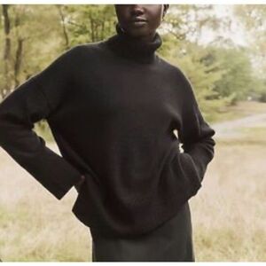 J CREW Womens Turtleneck Sweater Sz XXS Black Wool-Blend Supersoft Yarn BD143